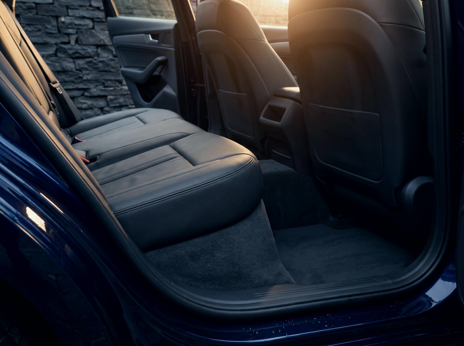 Clean seat seam and carpet in warm light